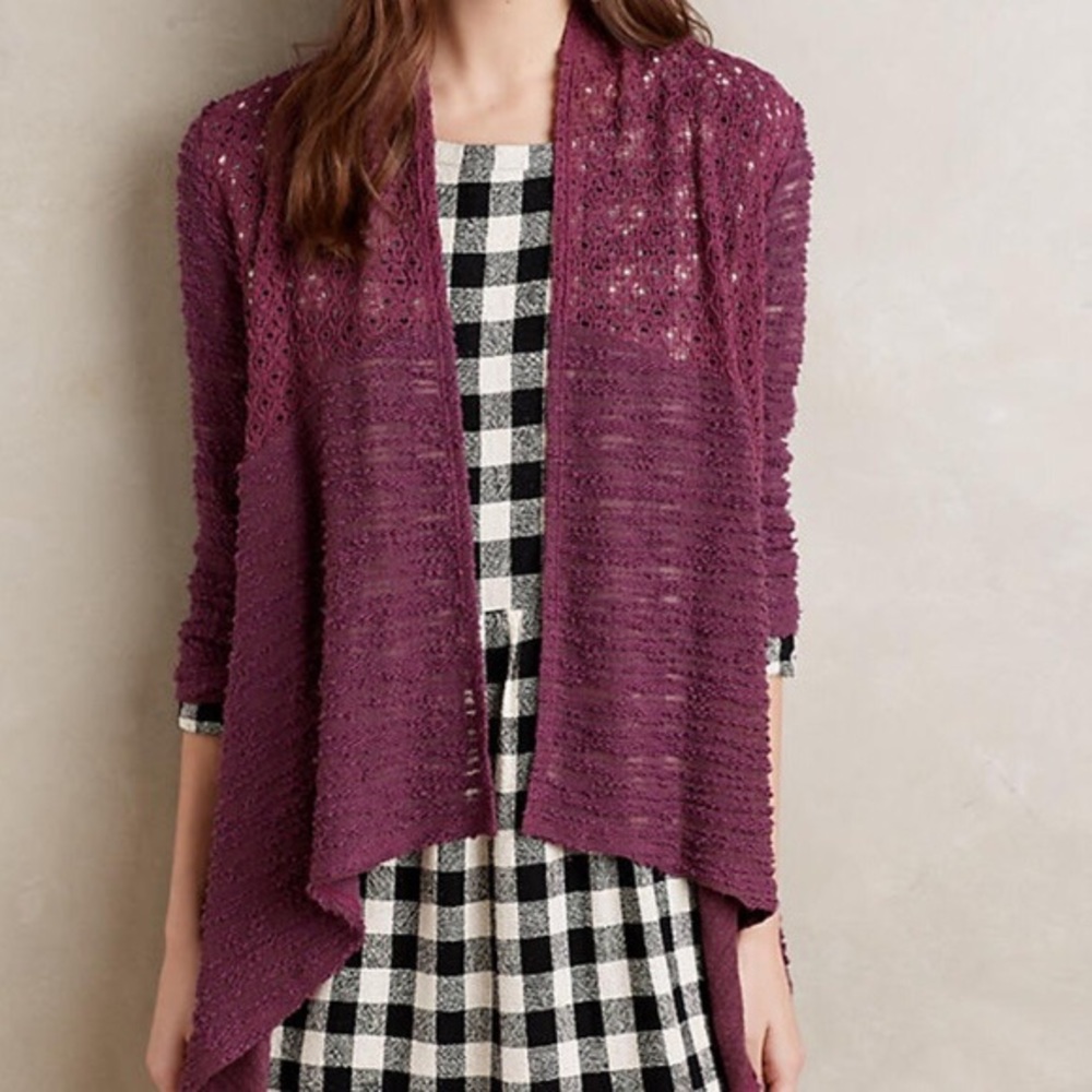 🌸NWOT ANTHRO Ella Mara Purple Crochet Cardigan